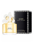 White flower, Gold button, Gold body, DAISY MARC JACOBS in black, Black box, daisies around box, DAISY MARC JACOBS in gold, EAU DE TOILETTE SPRAY IN GOLD, EAU DE TOILETTE VAPORISATEUR in gold, 100ML e 3.4FL OZ in gold