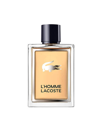 L'Homme Lacoste, black cap, glass body, gold liquid, silver crocodile,